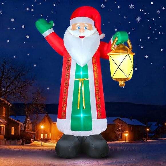 ⚡10 FT Christmas Inflatable Santa Claus with Lantern & Green Glove Outdoor Decor - Picture 1 of 6
